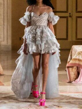 LoveShackFancy Curtis Halter High-To-Low Gown